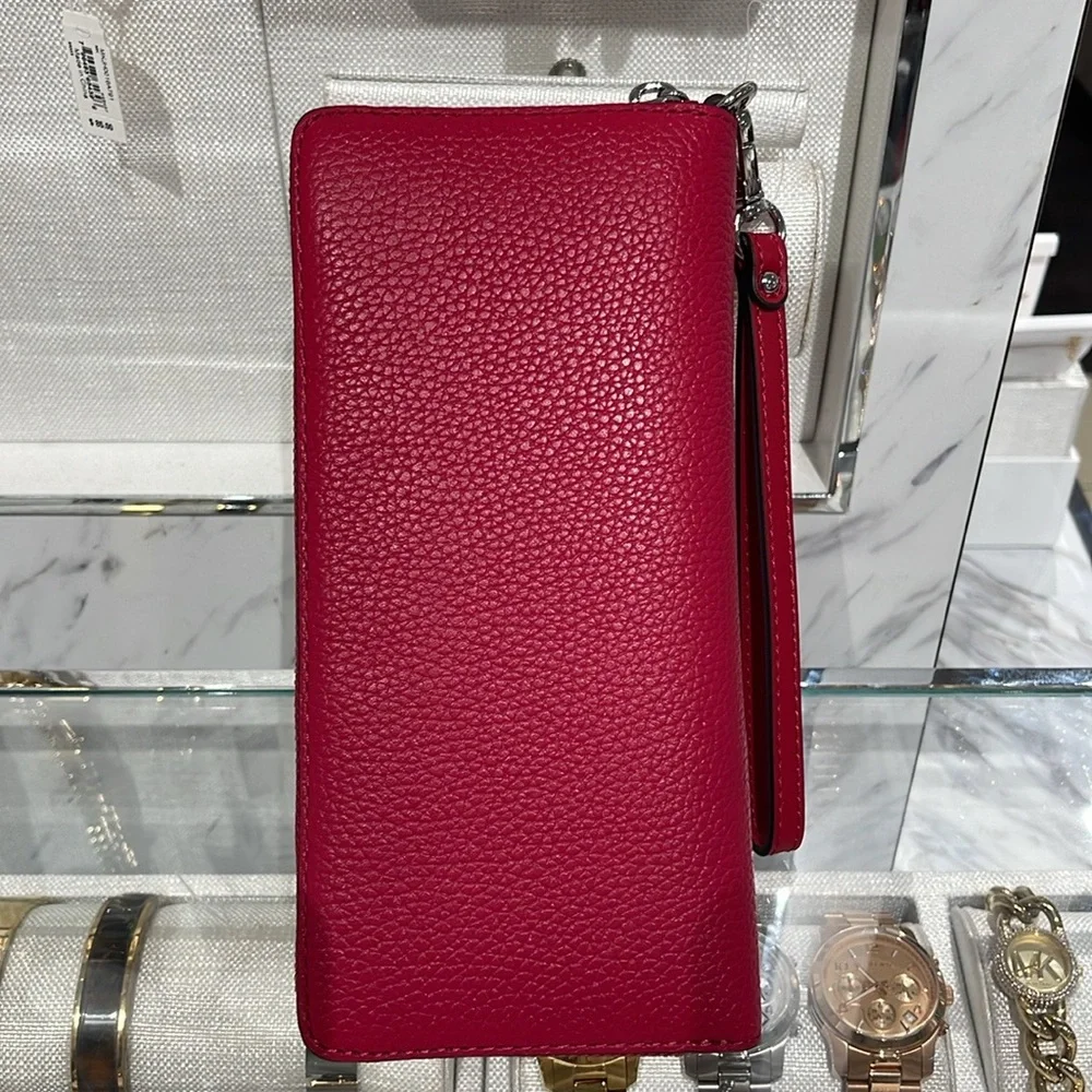 MICHAEL KORS Large Pebbled Leather Continental Wallet Phone Holder Wristlet  NWT